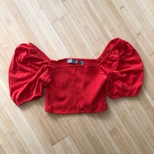 ASOS design Shirred top with puff selves